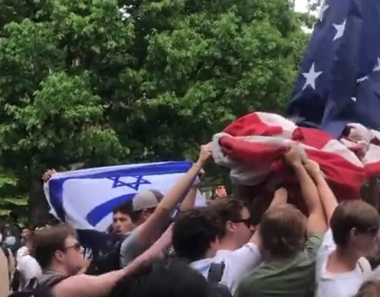 Fraternity Brothers Rush to Save American Flag From Pro-Palestinian Protesters at UNC